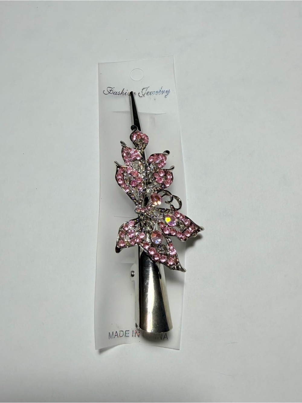 Fashion Jewelry Pink Crystal Butterfly Hair Pin